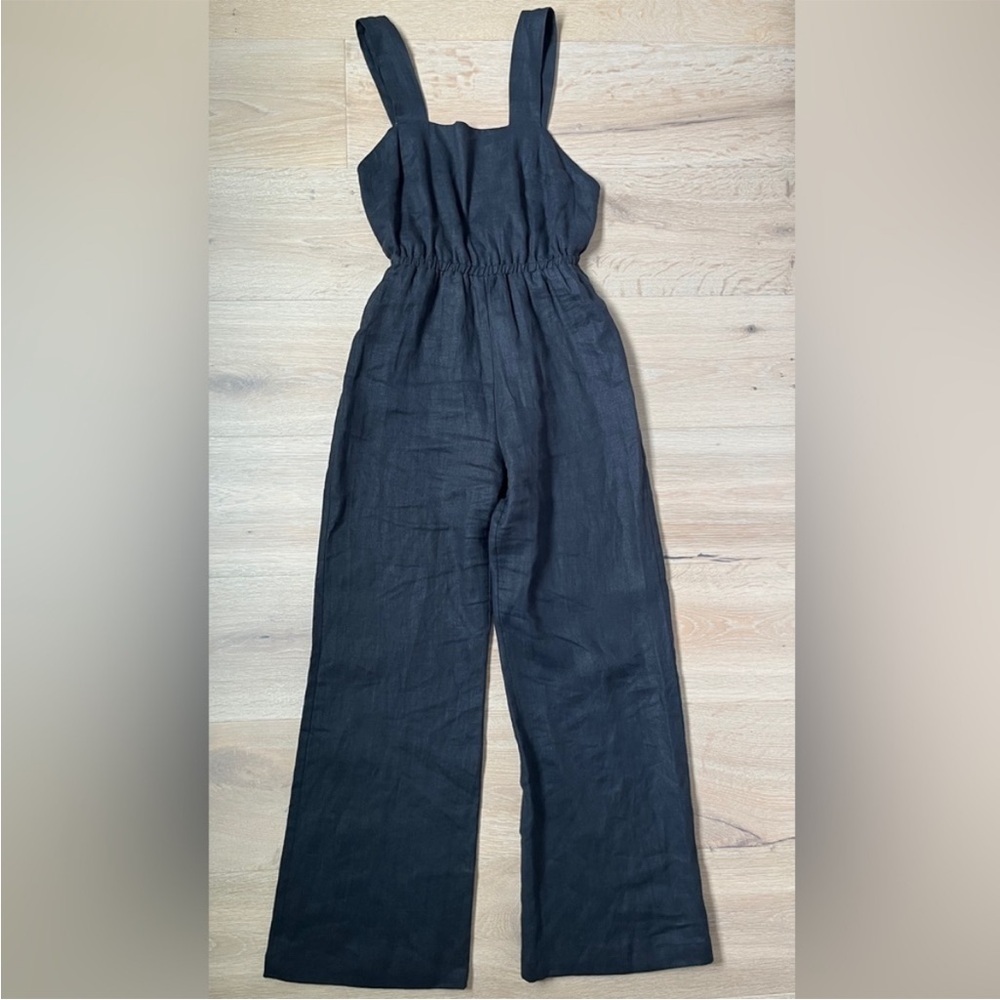 Reformation black linen exposed back jumpsuit
